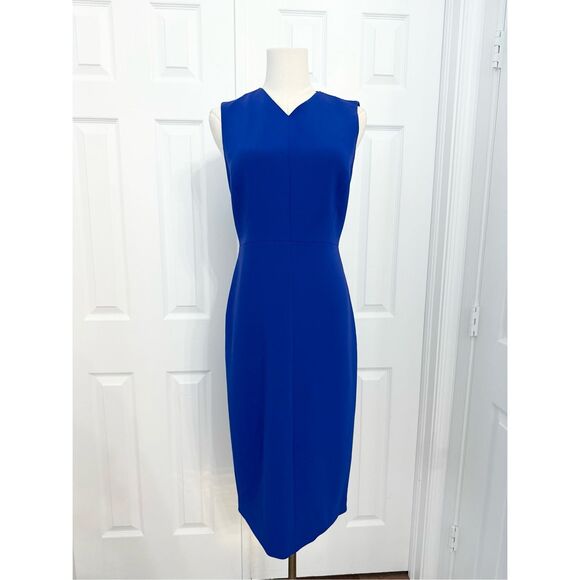 Theory Miyani Admiral Crepe Classic V-Neck Sleeveless Sheath Dress Purple Blue 2 - Picture 1 of 5